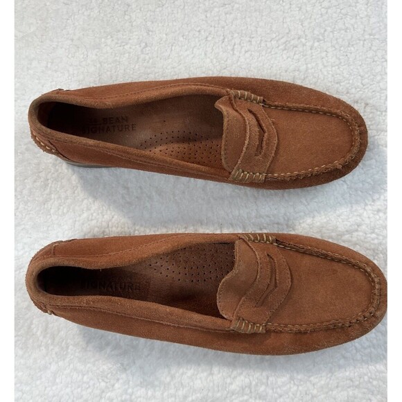 LL Bean Loafers Womens 8.5 Signature Handsewn Suede Shoes Coral Preppy Classic - Picture 6 of 15